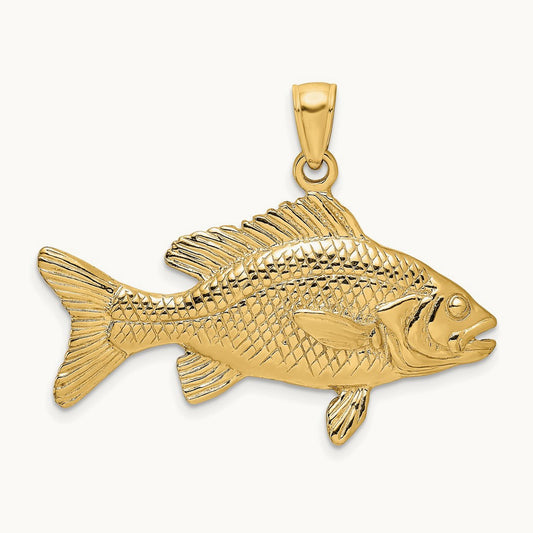 3-D Textured Red Snapper Fish Charm, 14K