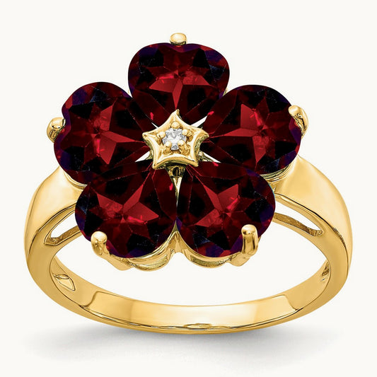 Heart Garnet AA Diamond ring, 6mm, 14K
