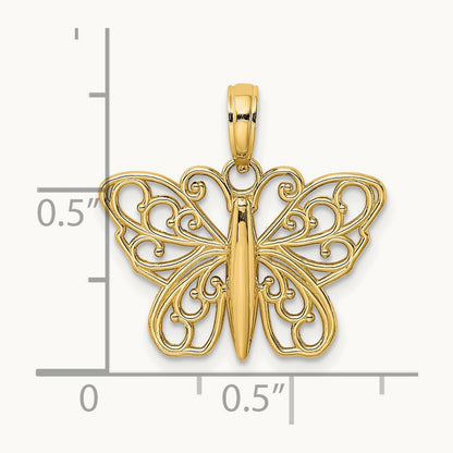 Filigree Butterfly Charm — 14K Yellow Gold