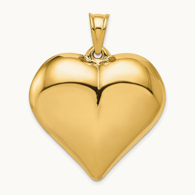 Polished 3-D Large Puffed Heart Pendant, 14K