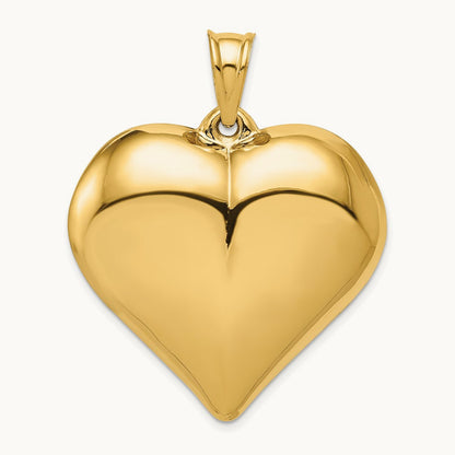 Polished 3-D Large Puffed Heart Pendant, 14K
