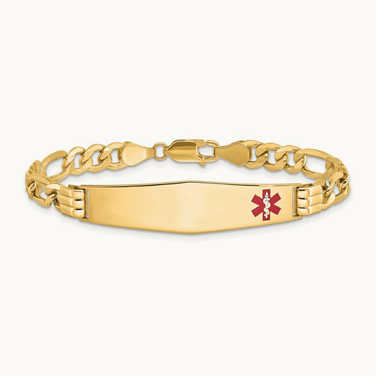 Semi-Solid Medical Soft Diamond Shape Enamel Figaro Link ID Bracelet, 14K