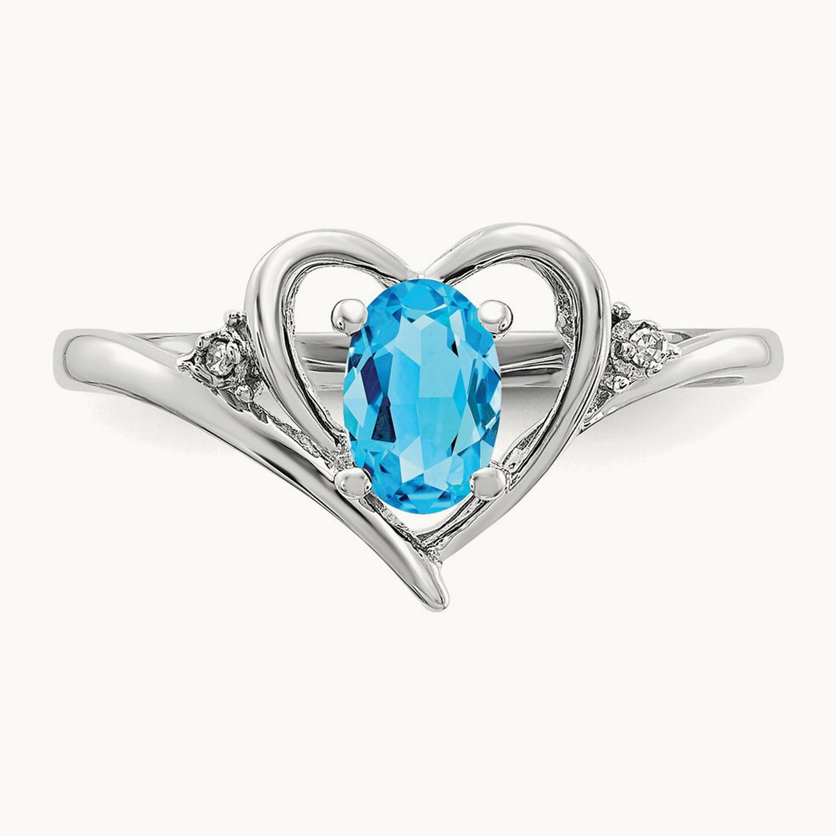 Blue Topaz and Diamond Heart Ring — 14K White Gold, 7