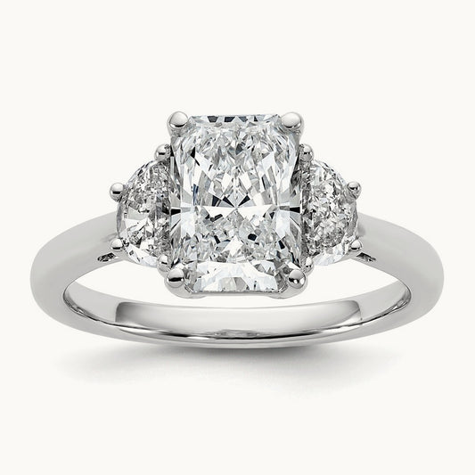 1/2ct Lab Grown Diamond VS/SI+ G+ 1/2 Moon 2ct Radiant Semi Eng Ring, 14K White Gold