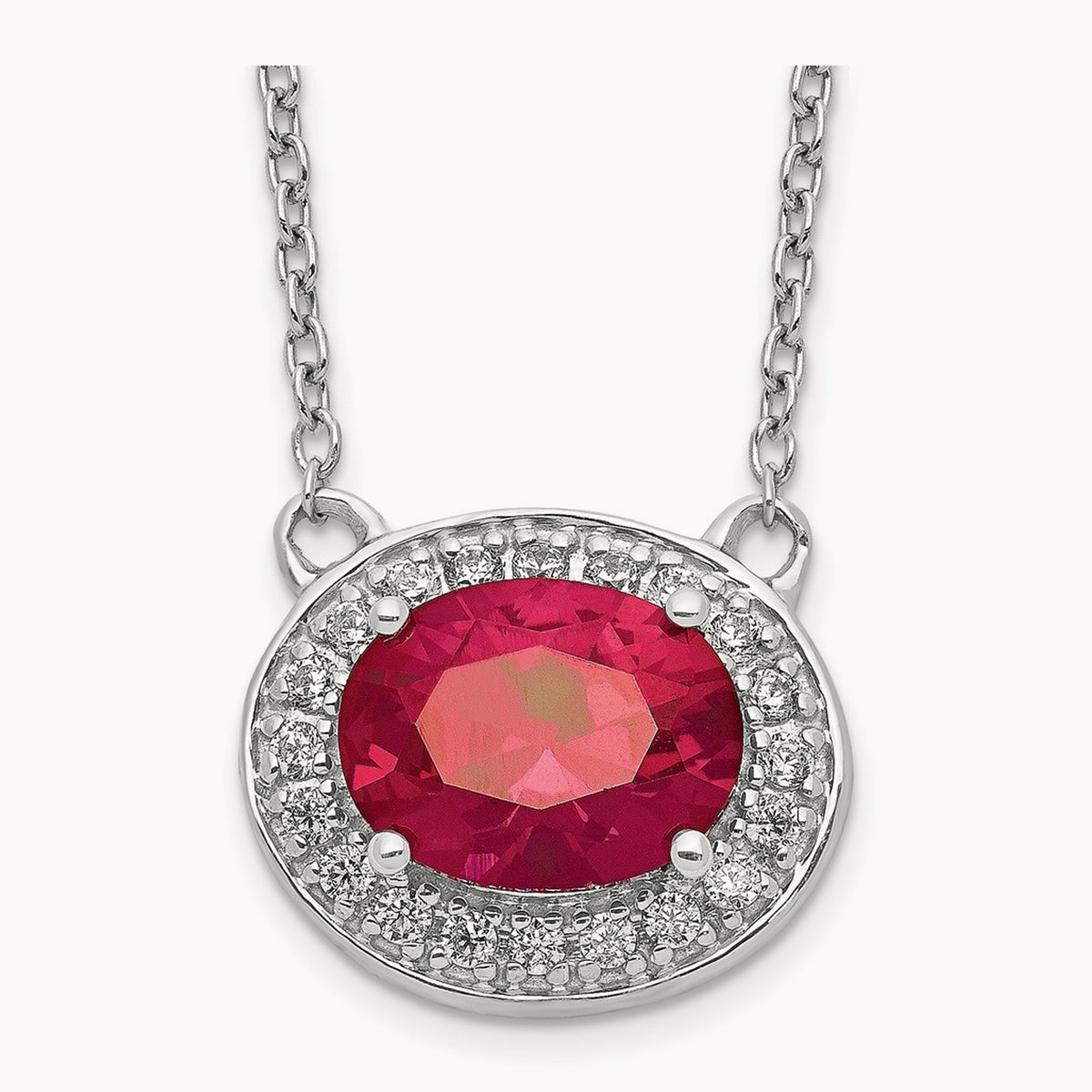 Diamond and Oval Ruby 18 inch Necklace, 14K White Gold