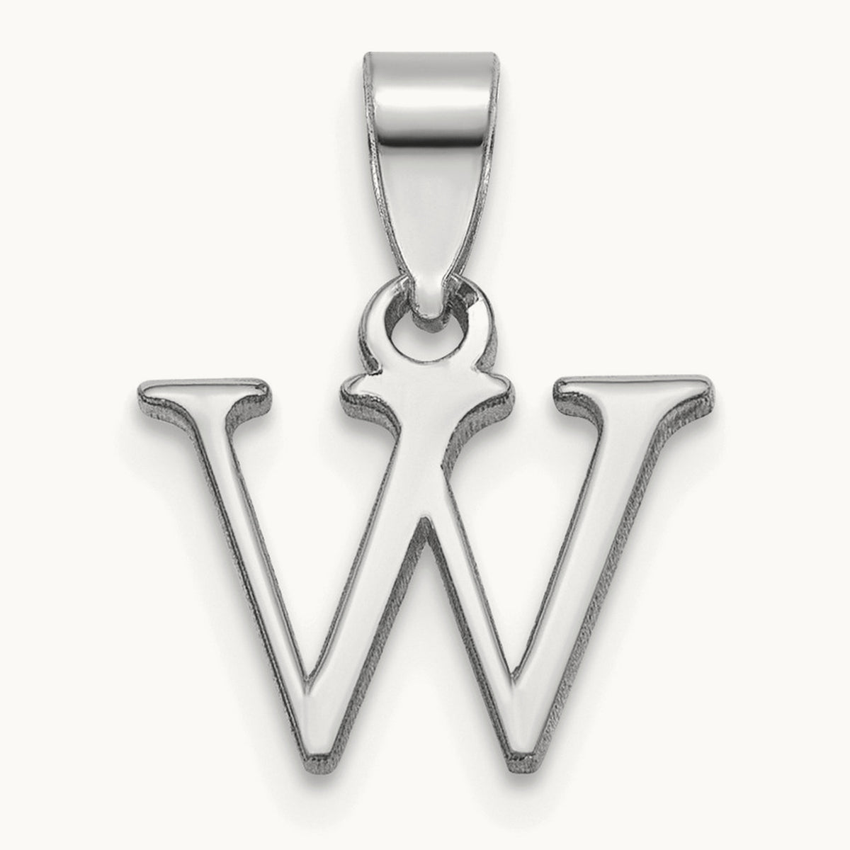 Polished Block Initial Pendant — 14K White Gold, W