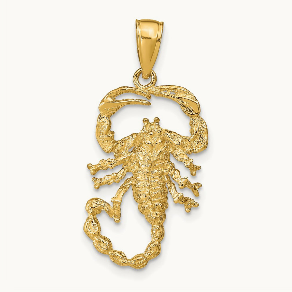 Solid Polished Open-Backed Scorpion Pendant — 14K Yellow Gold, 30mm