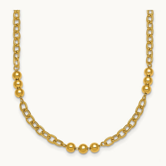 Polished 18in Fancy Beaded Cable Link Necklace, 14K