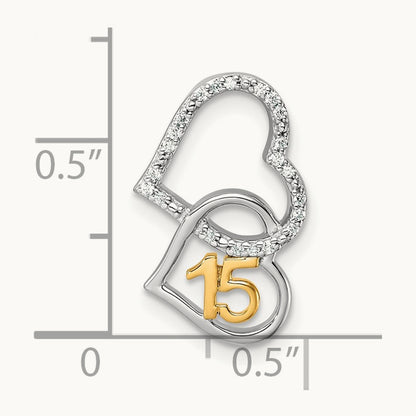 Polished Diamond Quinceanera Double Heart Chain Slide, 14K Two-tone