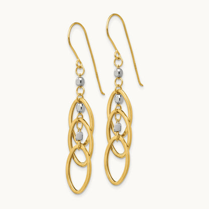 Oval Beaded Dangle Earrings, 14K Two-tone