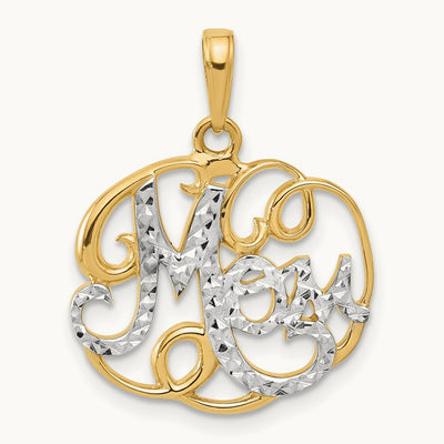 D/C Mom in Fancy Pendant, 14K with White Rhodium