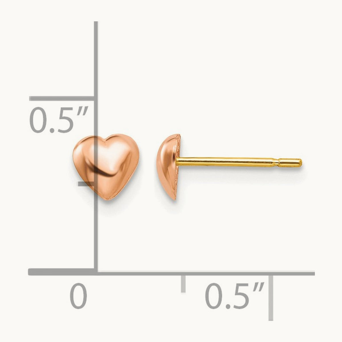 Polished Heart Post Stud Earrings — 14K Rose Gold, 4.8mm