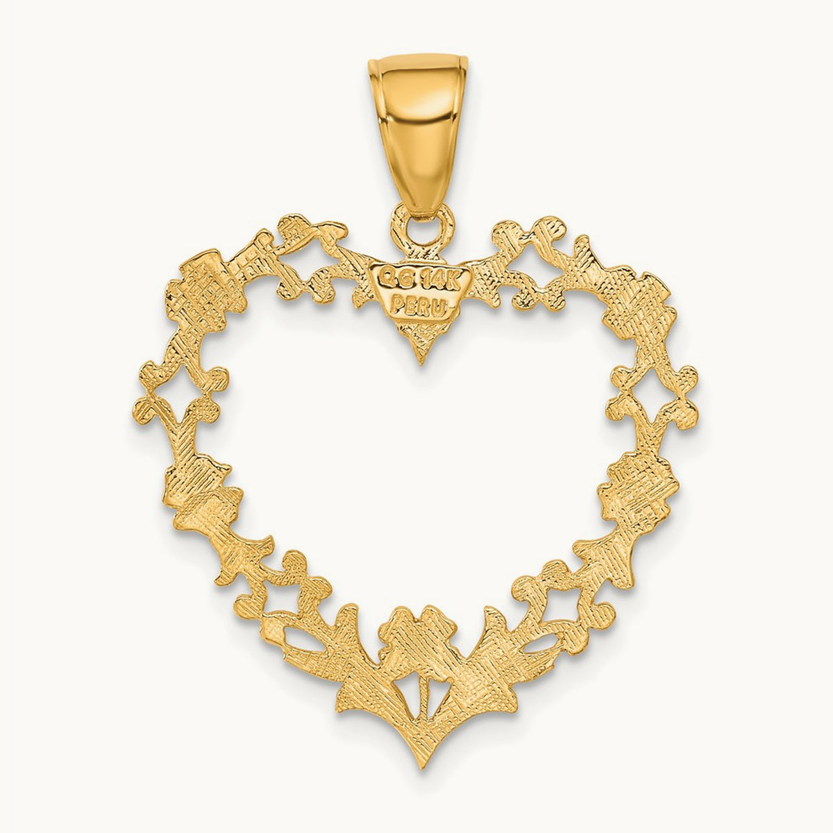 Polished Floral Border Heart Pendant — 34mm
