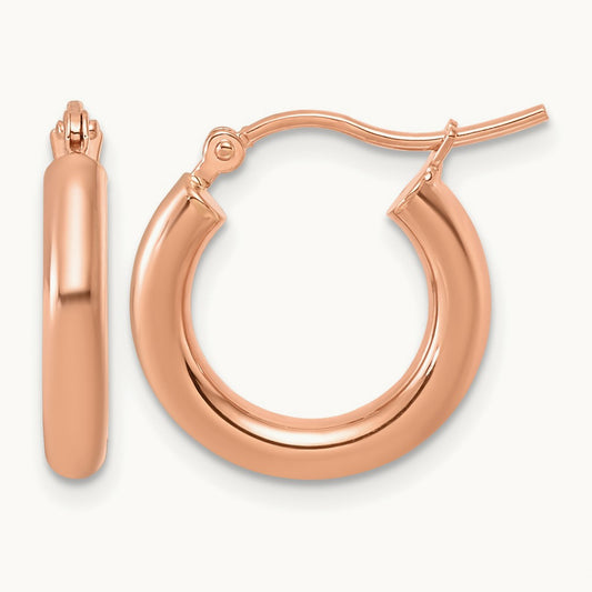 Polished x 17mm Lightweight Tube Hoop Earrings, 3mm, 14K Rose Gold