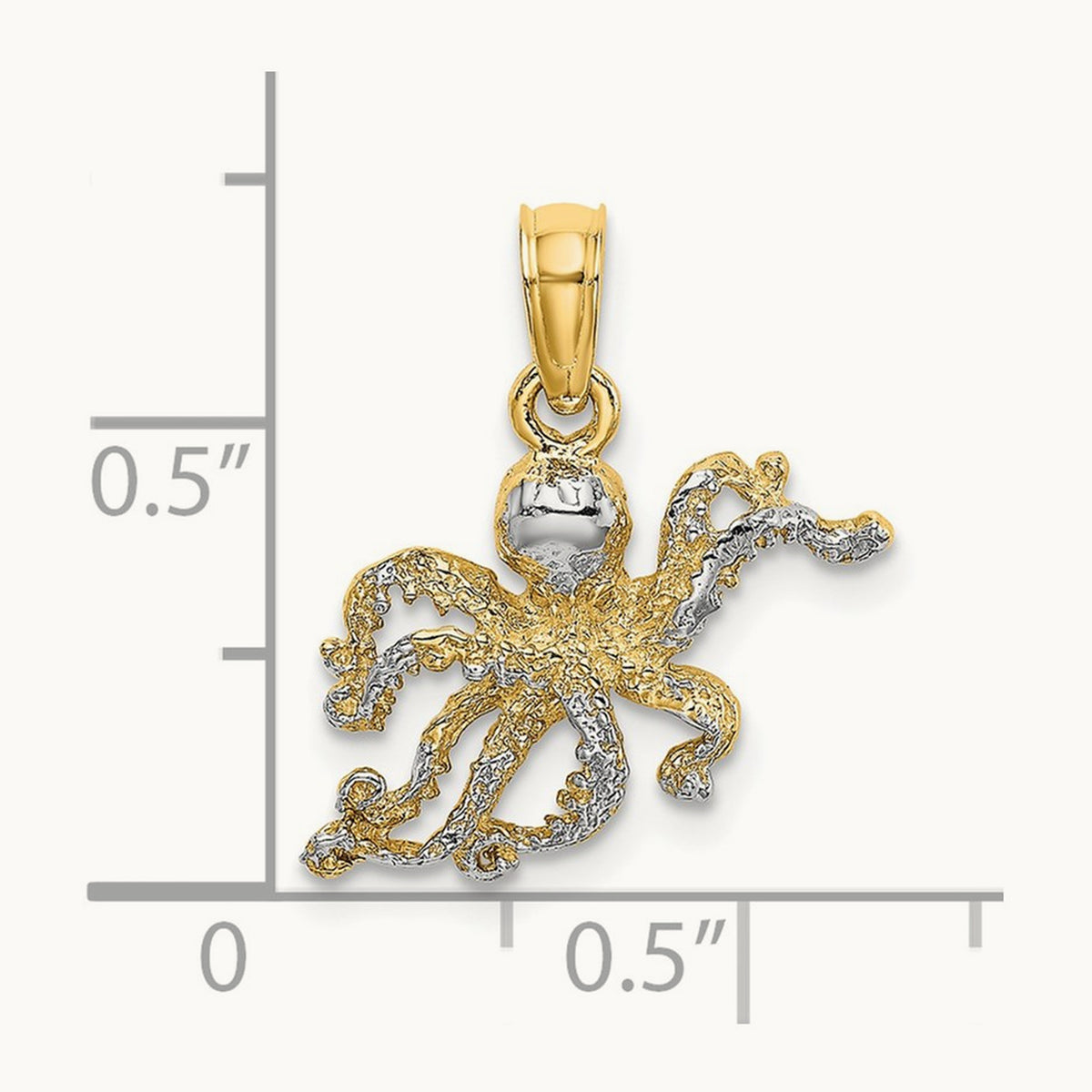 Textured Octopus Charm — 14K Two-Tone Gold, 18mm