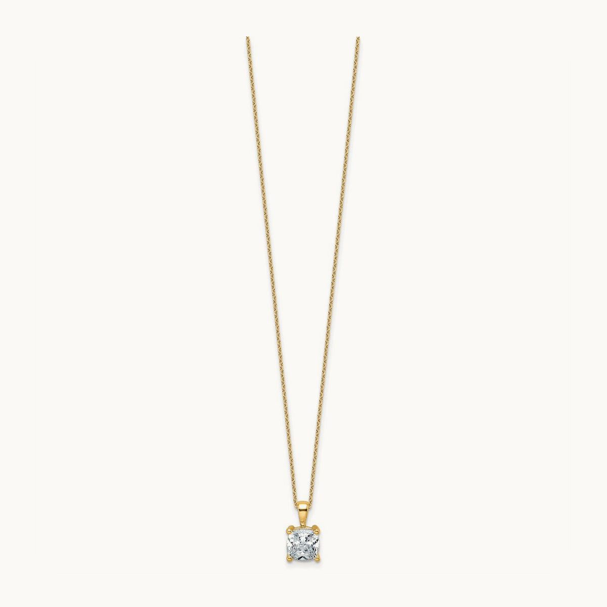 Cushion Pendant Necklace, 0.50-2.00 ct tw Lab-Grown Diamond — 2 ct, 14K Yellow Gold