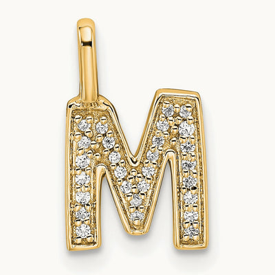 Diamond Letter M Initial Pendant, 14K Yellow Gold