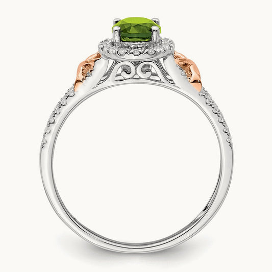 w/RG Accent Peridot and Diamond Halo Ring, 14K White Gold