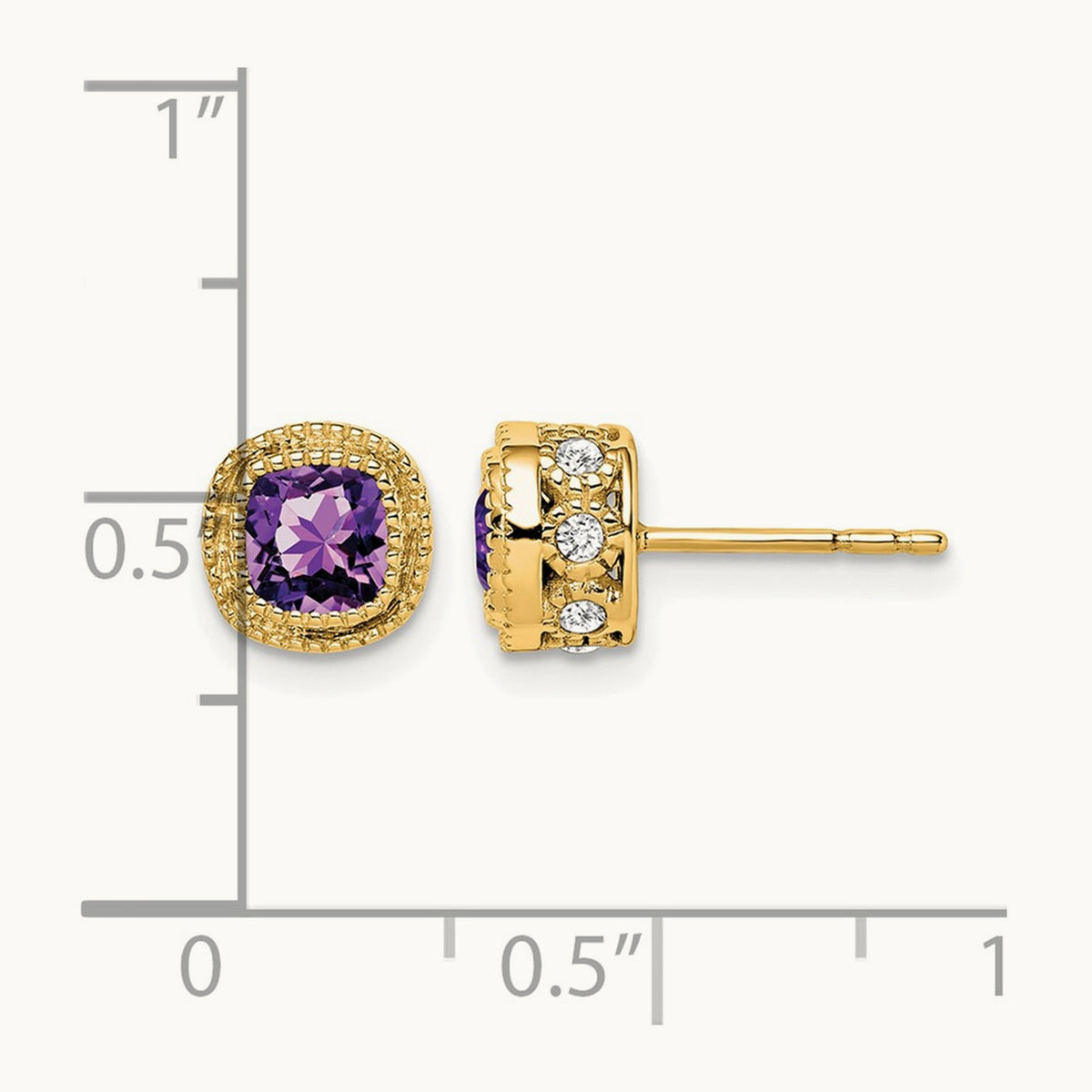 Cushion Amethyst and Diamond Earrings — 14K Yellow Gold