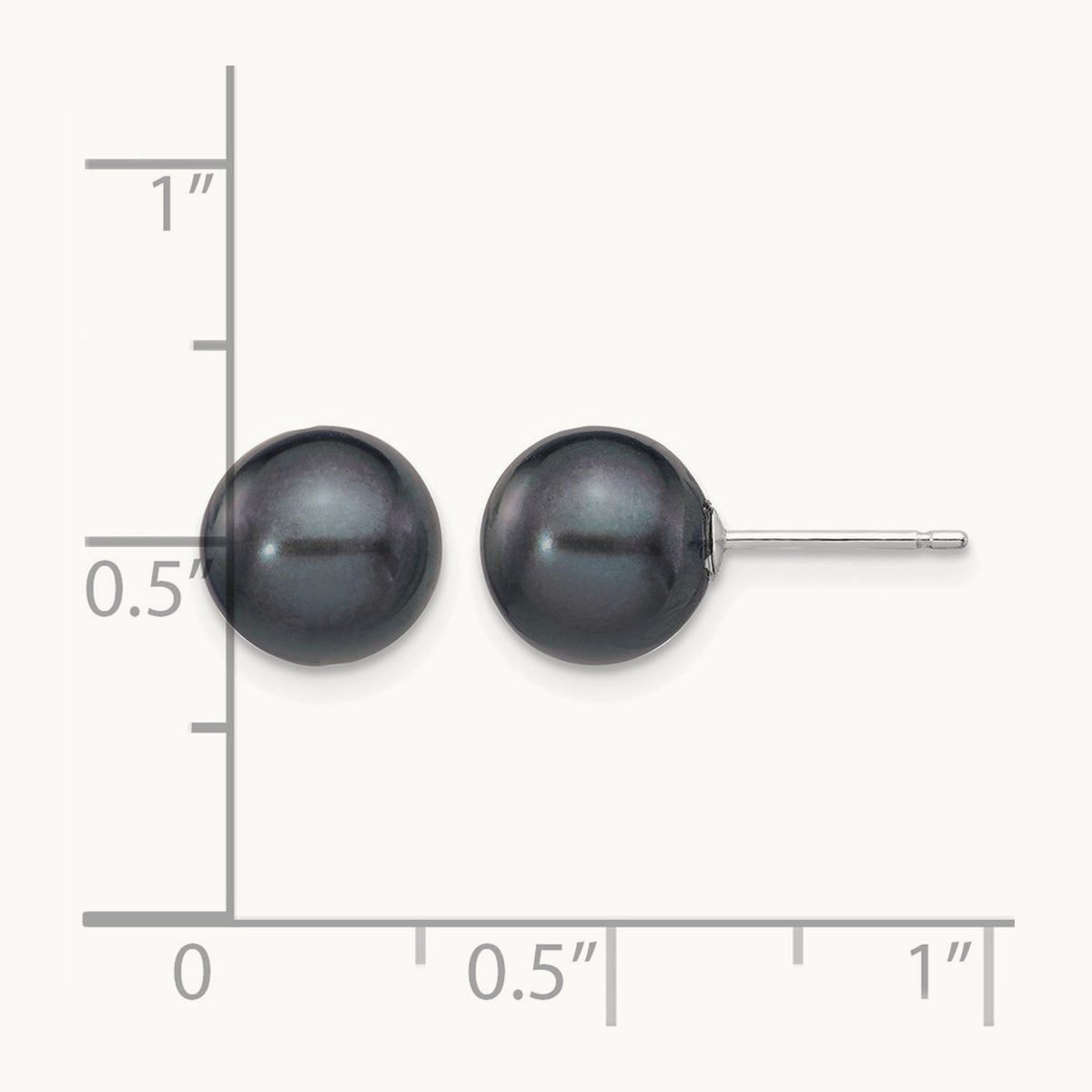 8- Black Round FW Cultured Pearl Stud Post Earrings, 9mm, 14K White Gold