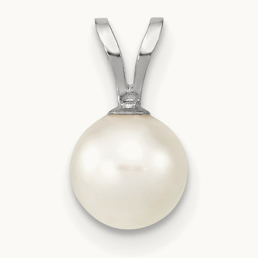 6- Round White Saltwater Akoya Pendant, 7mm, 14K White Gold
