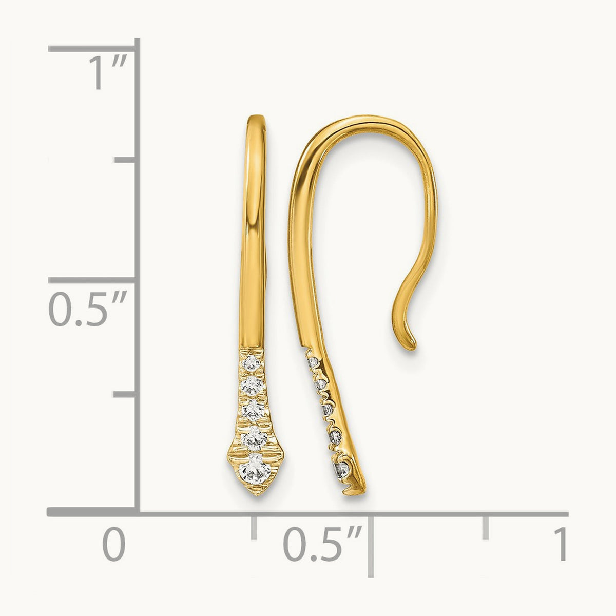 Polished Diamond Drop Wire Earrings — 14K Yellow Gold
