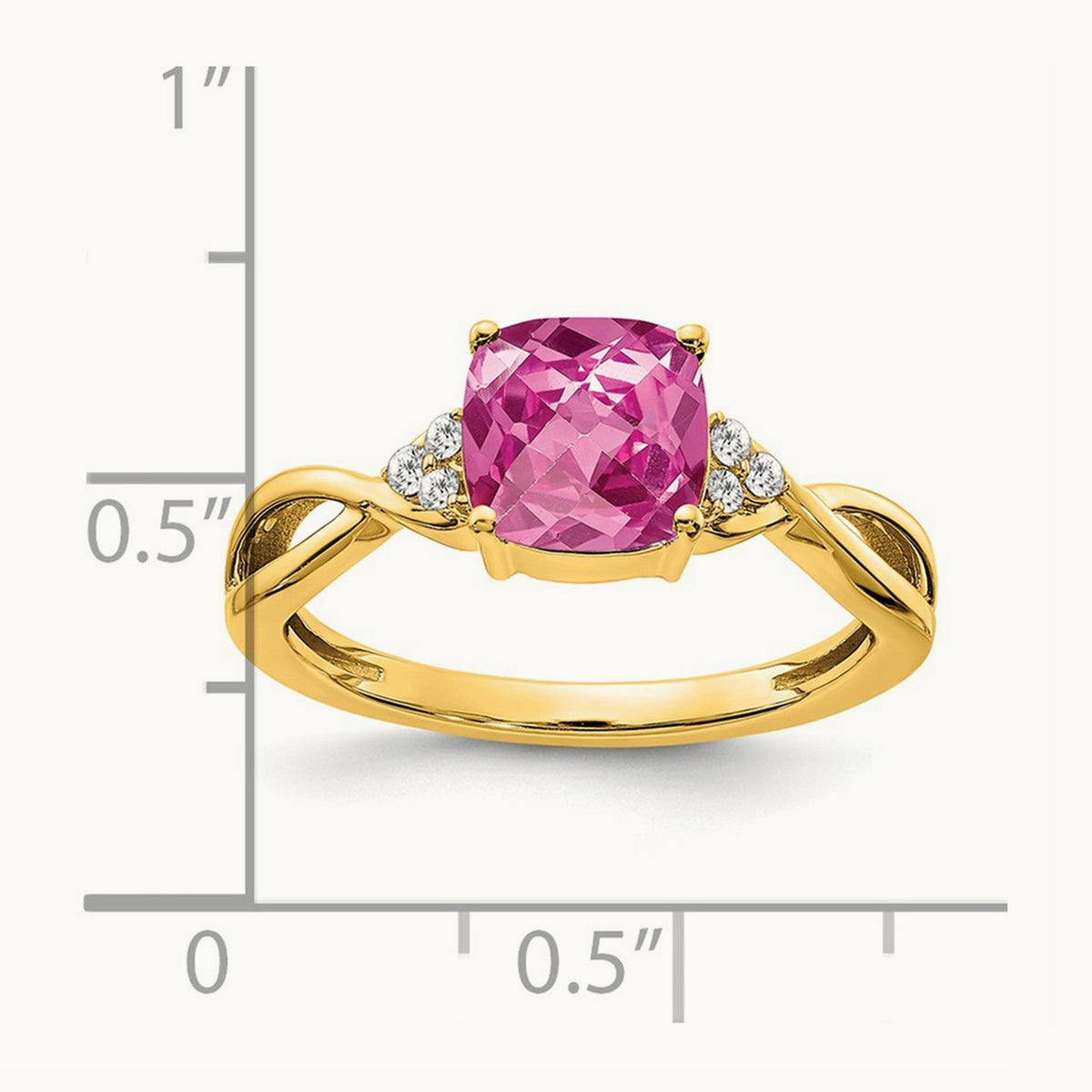 Checkerboard Created Pink Sapphire and Lab-Grown Diamond Ring — 14K Yellow Gold, 7