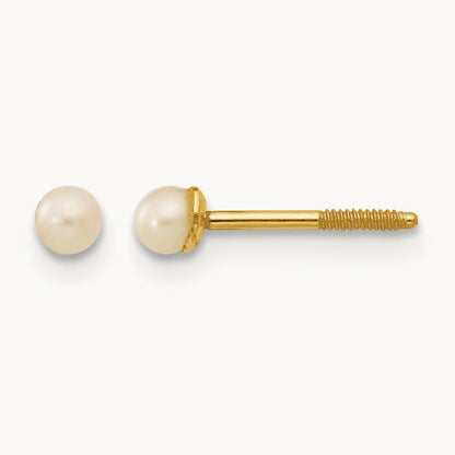 Madi K 2.5- Button FW Cultured Pearl Screwback Post Earrings, 3.5mm, 14K