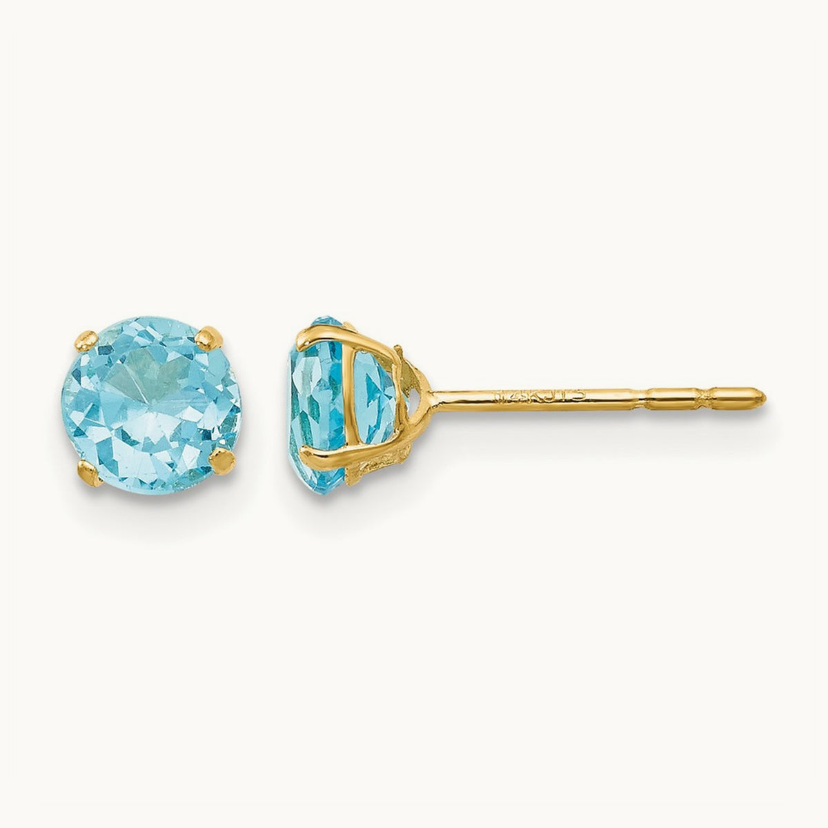 Madi K Round Blue Topaz Post Earrings, 5mm, 14K