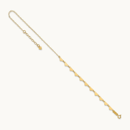 Oval Link Chain with Hearts 10in Plus 1in Ext Anklet, 14K