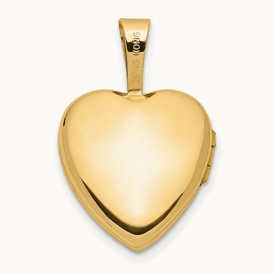 Satin with Enamel Rose Heart Locket, 12mm, 14K
