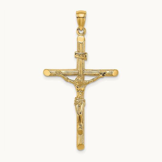 Textured Crucifix Charm — 14K Yellow Gold, 47mm