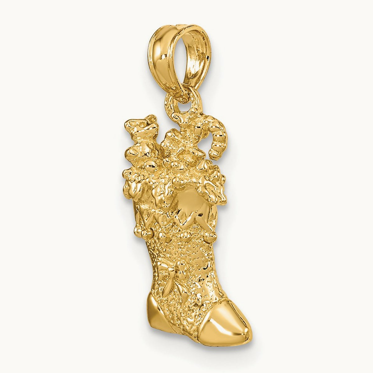 Solid Polished 3D Christmas Stocking Charm, 14K