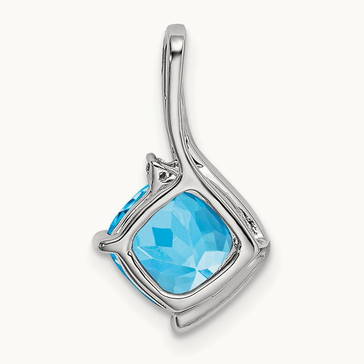 Cushion Blue Topaz and Diamond Pendant — 14K White Gold