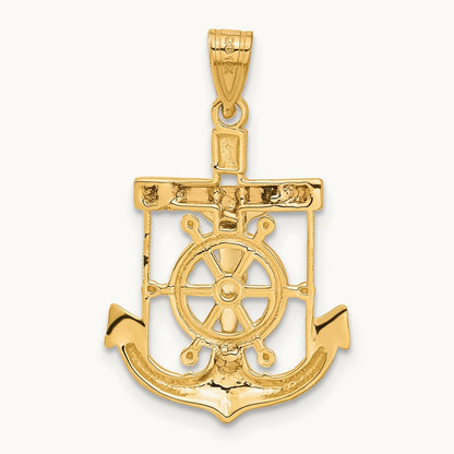Tri-color Diamond-cut with Textured Mariner's Crucifix Pendant — 29mm