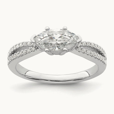 East West 3/4ct Marquise Semi-Mount Eng. Dia Ring, 14K White Gold