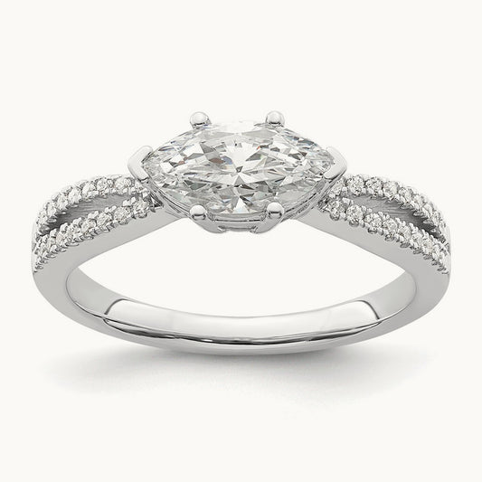 East West 3/4ct Marquise Semi-Mount Eng. Dia Ring, 14K White Gold