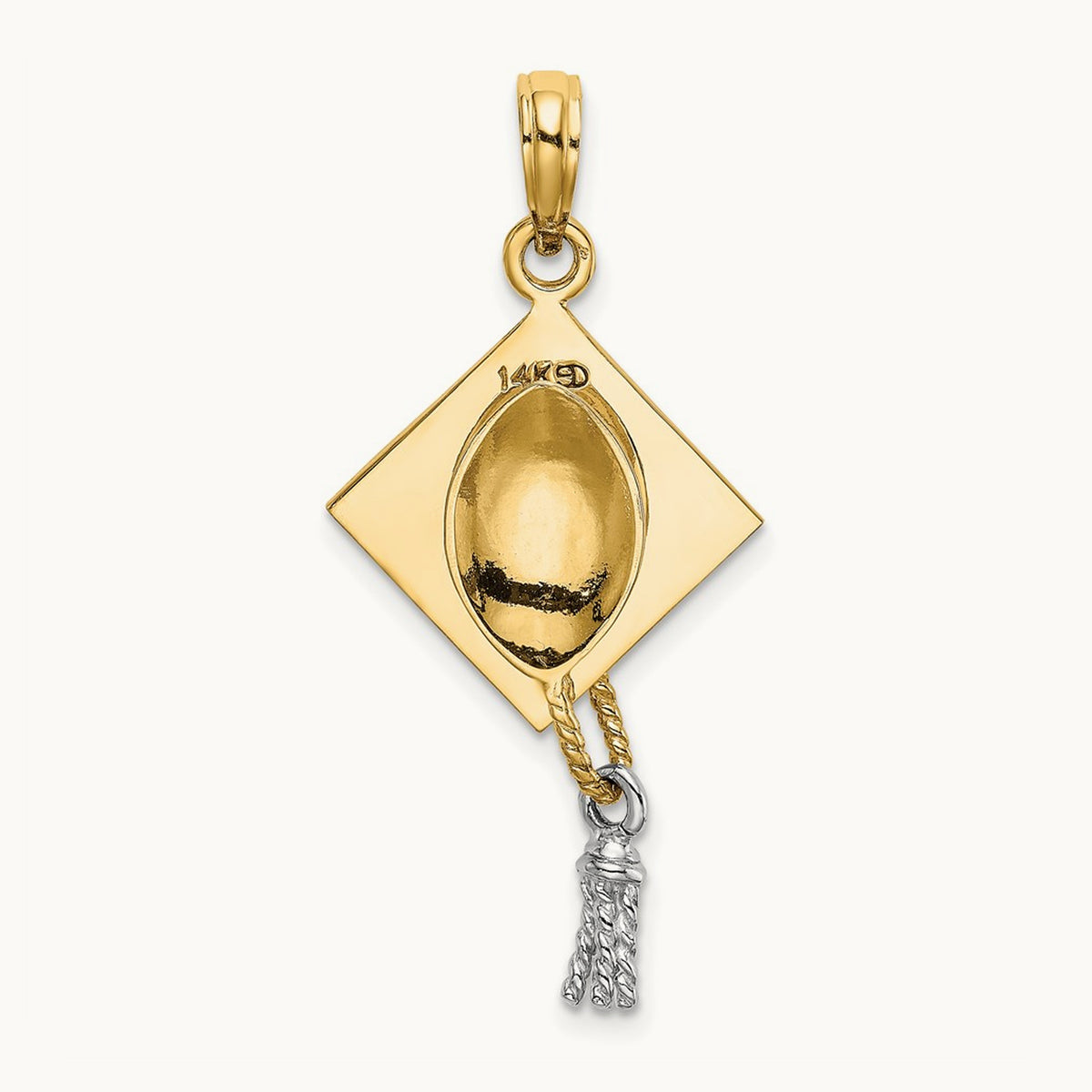 3-D Graduation Cap with Moveable Tassle Charm — 14K Two-Tone Gold