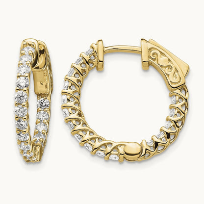 Diamond Round Hoop w/Safety Clasp Earrings, 14K