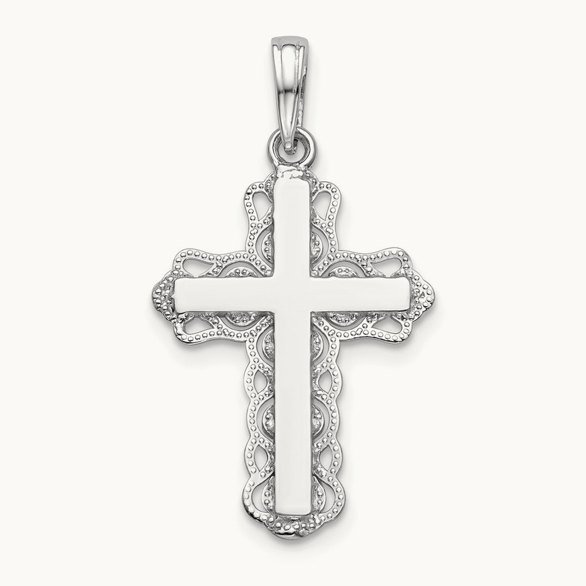 Lace Trim Cross Pendant — 14K White Gold