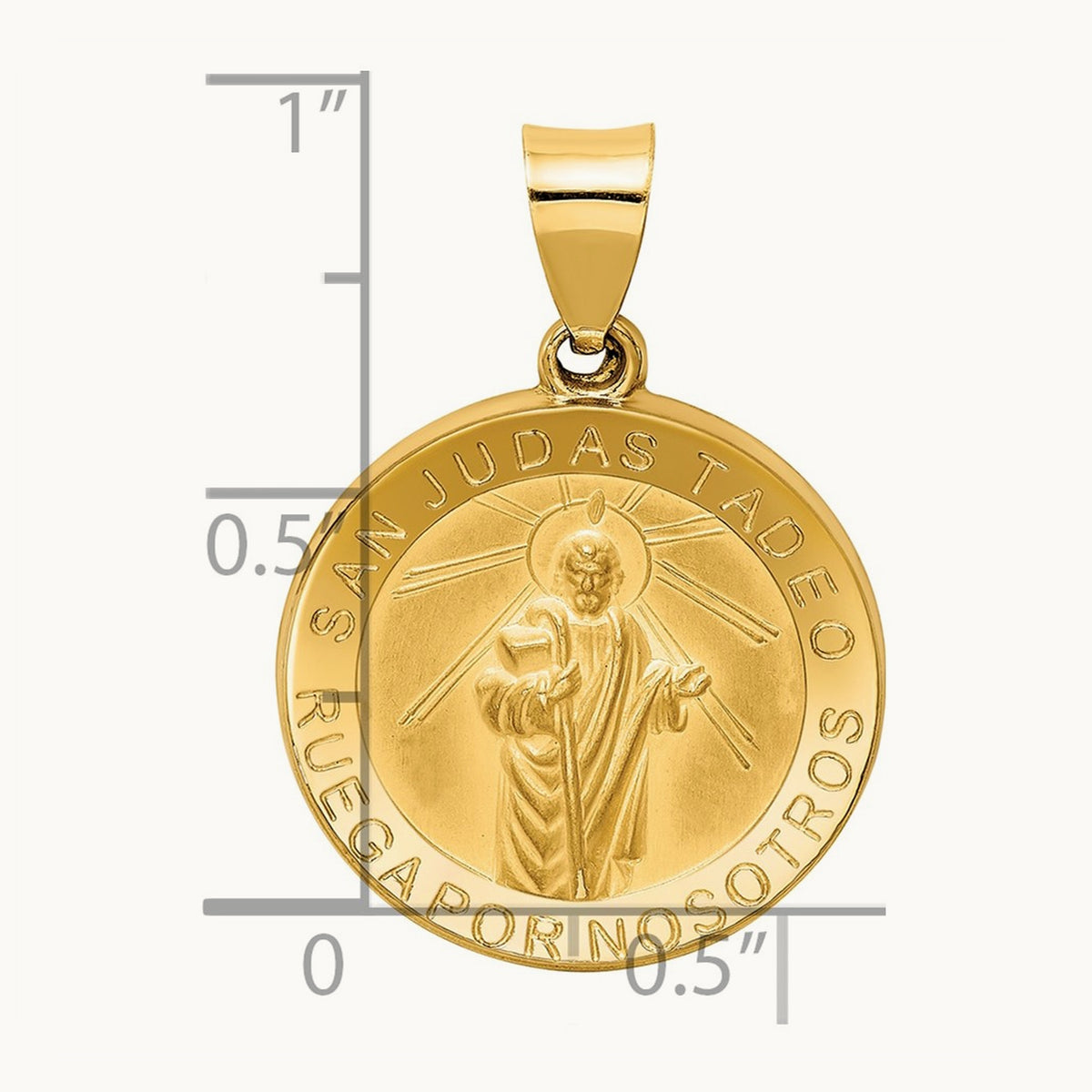 Polished / Satin Hollow Spanish St. Jude Thaddeus Medal, 14K