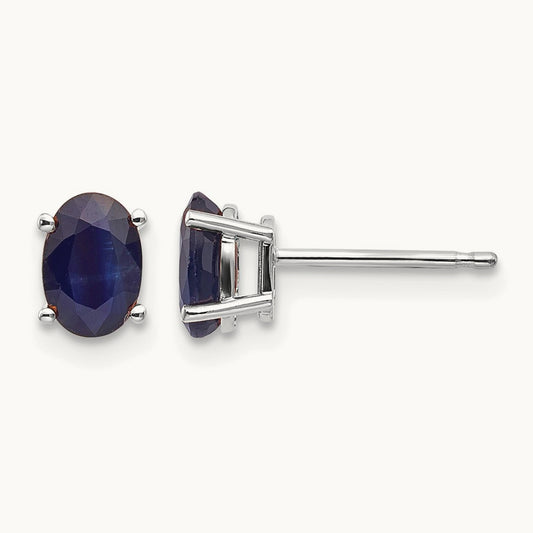 6x4mm Sapphire Earrings, 14K White Gold