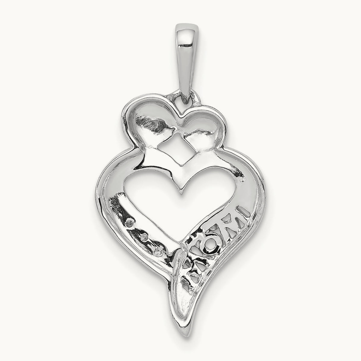 Diamond MOM Heart Pendant, 14K White Gold