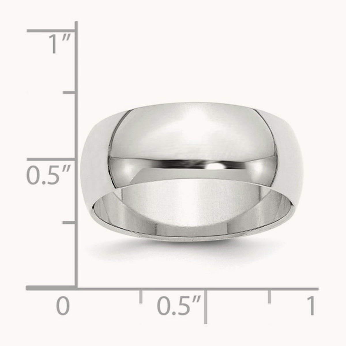 Half Round Band, 8mm, 10K White Gold