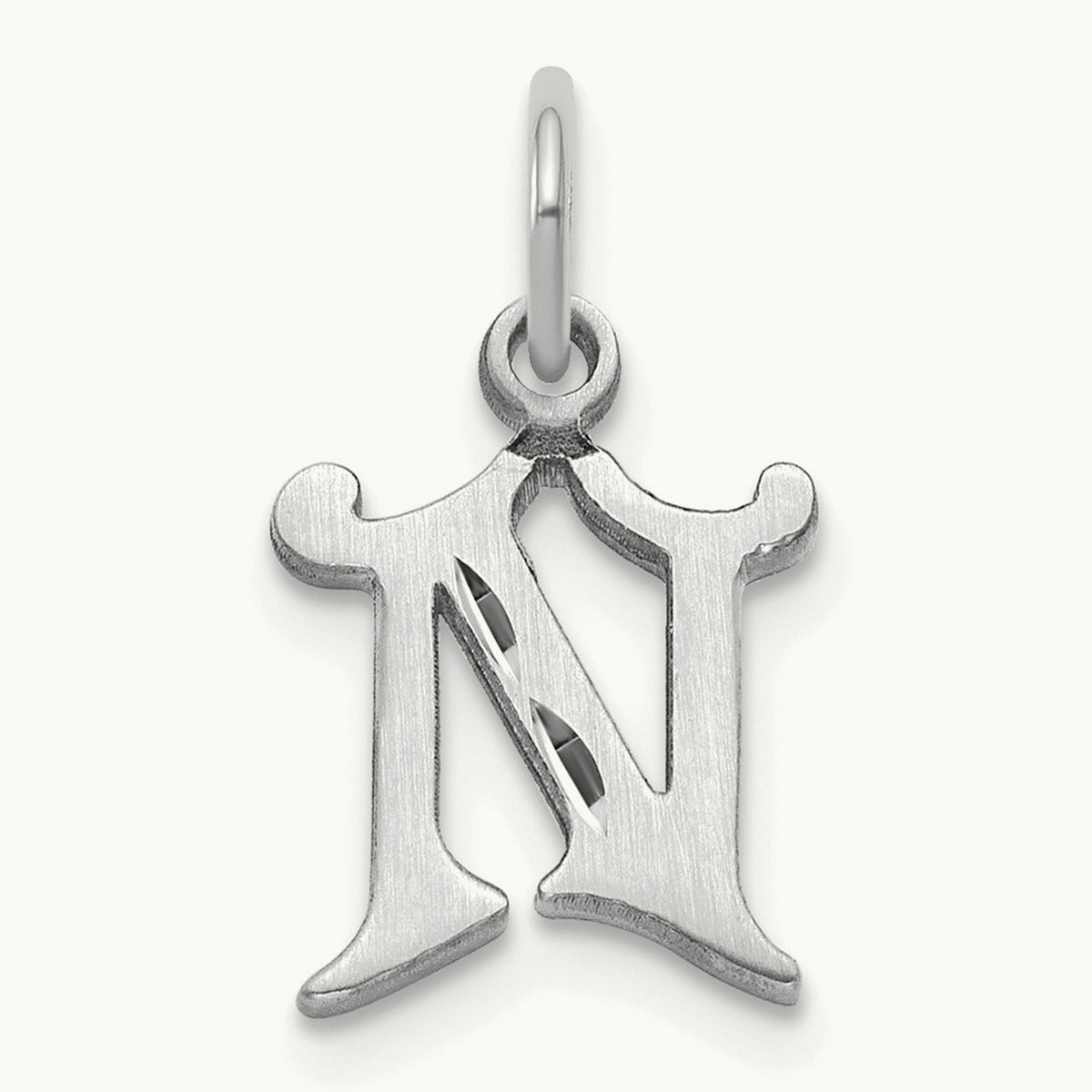 Diamond-cut Initial Charm — 14K White Gold, N