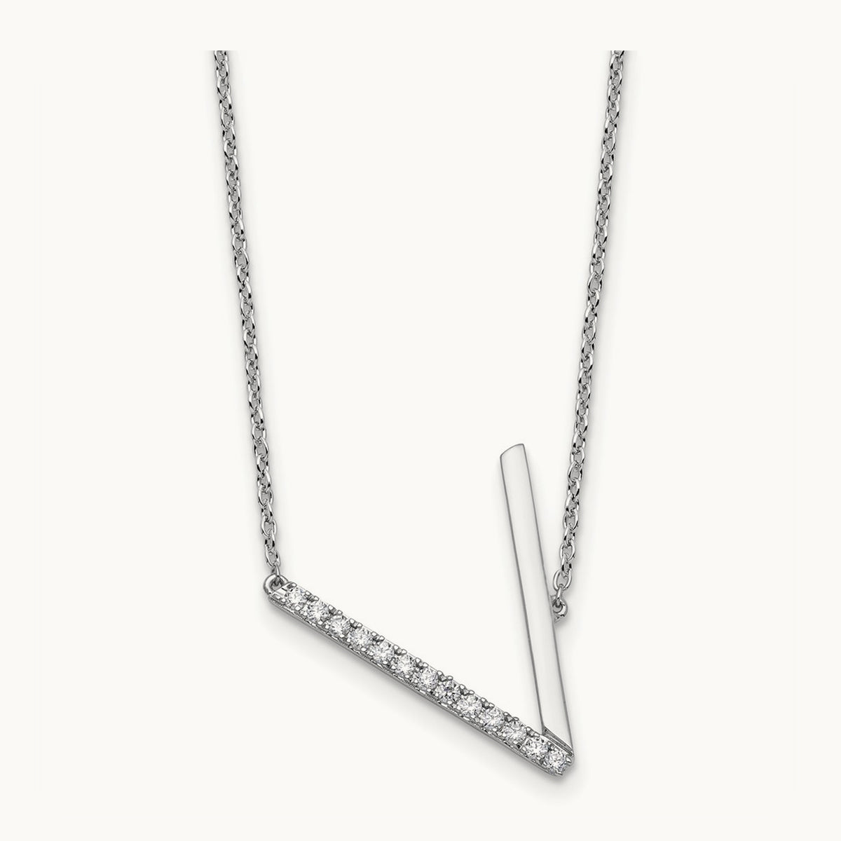 Sideways Diamond Necklace — 14K White Gold, V