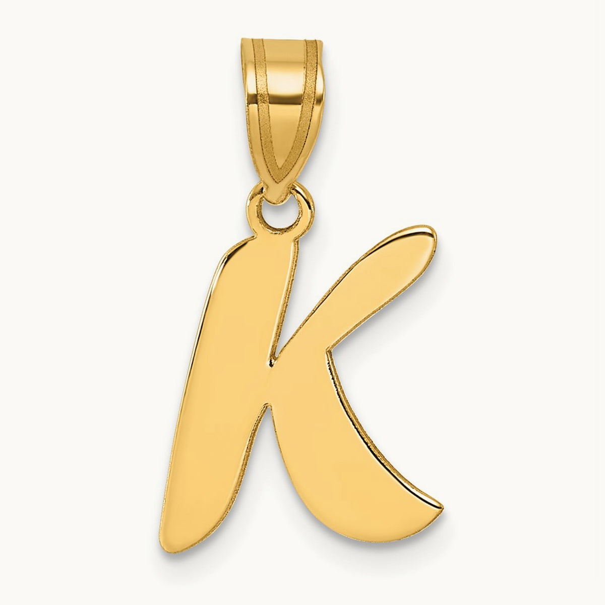 Polished Script Initial Pendant — 14K Yellow Gold, K