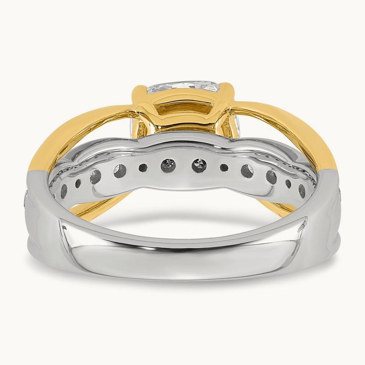 14ktt Certified Cushion Center Lab Grown Diamond VS+ F+ Ring — 14K Two-Tone Gold (Reversed)