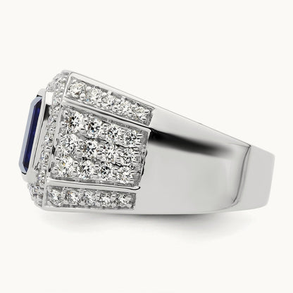 Created Sapphire Men's Ring, 2.00 ct tw Lab-Grown Diamond