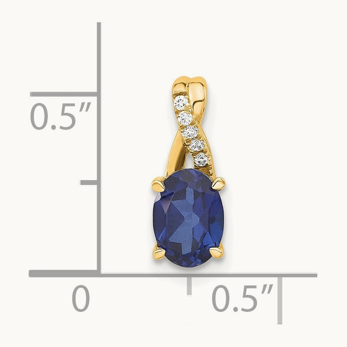 Oval Created Sapphire and Diamond Pendant, 14K